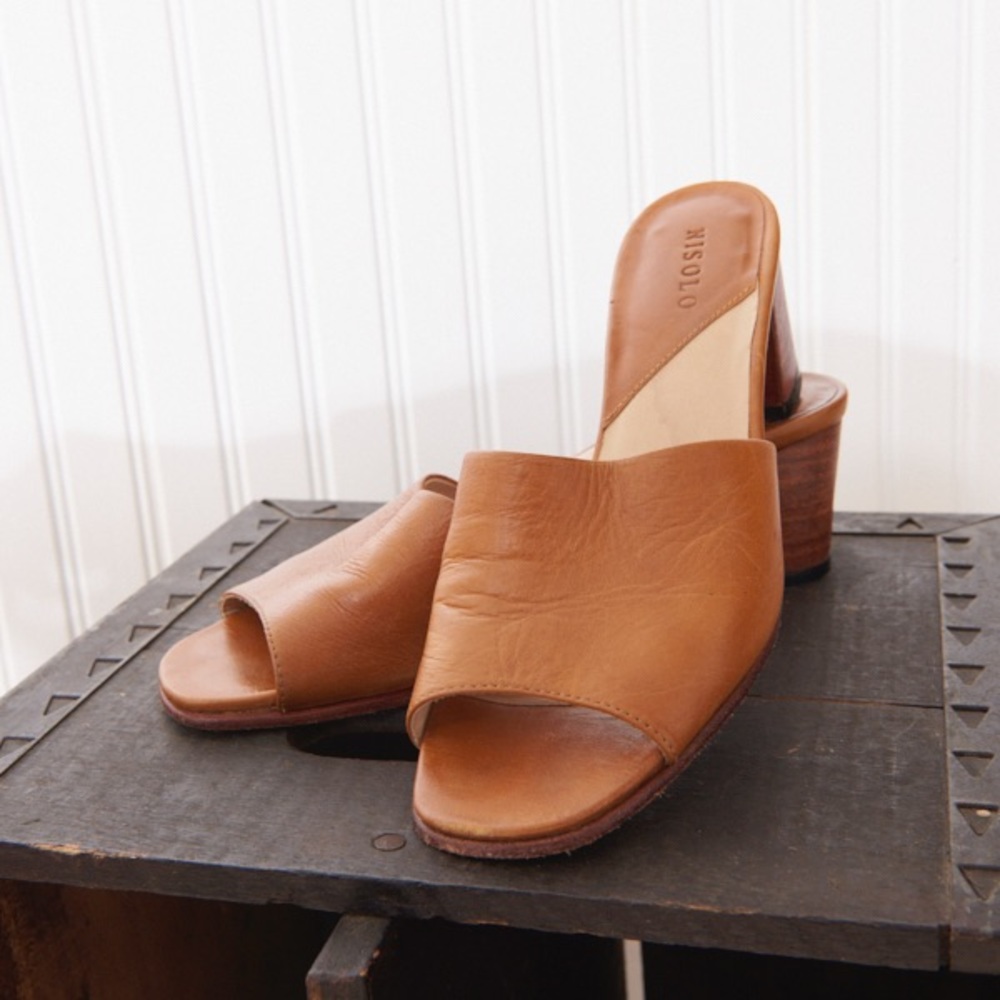 Tan Nisolo low heel slides - Elizabeth Slides